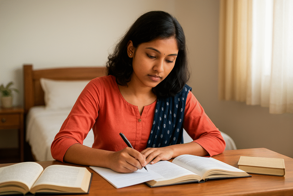 Students preparing for B.Ed entrance exam in Maharashtra; books, mobile mock test, and counselling desk.