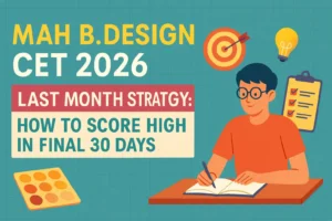 Creative workspace with sketchbooks and design tools for MAH B.Design CET 2026 preparation.