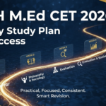 MAH M.Ed CET 2026 30-day study plan roadmap showing psychology, philosophy, sociology, evaluation, statistics, and weekly preparation strategy.