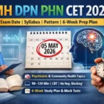 MH DPN PHN CET 2026 exam thumbnail showing exam date 05 May 2026, syllabus and exam pattern, nurse illustration, psychiatric and community health focus, and 6-week preparation plan