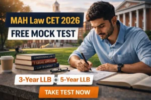 MAH Law CET 2026 Free Mock Test for 3 Year LLB and 5 Year LLB student preparing on university campus
