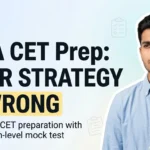 Indian student analyzing MBA CET study material and exam strategy with a mock test checklist.