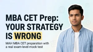 Indian student analyzing MBA CET study material and exam strategy with a mock test checklist.